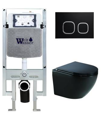 Унитаз с инсталляцией WeltWasser AMBERG 497 ST+MERZBACH 041 XL MT-BL+AMBERG RD-BL черный матовый/кнопка черная матовая-хром