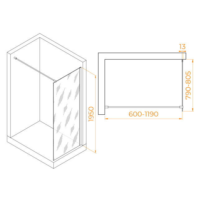 RGW WA-010 Хром/Матовое/8 мм/80*195