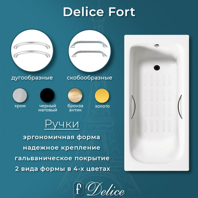 Delice Fort 200х85 с отверстиями под ручки и антискользящим покрытием (в комплекте только ванна, без ножек и слива-перелива)