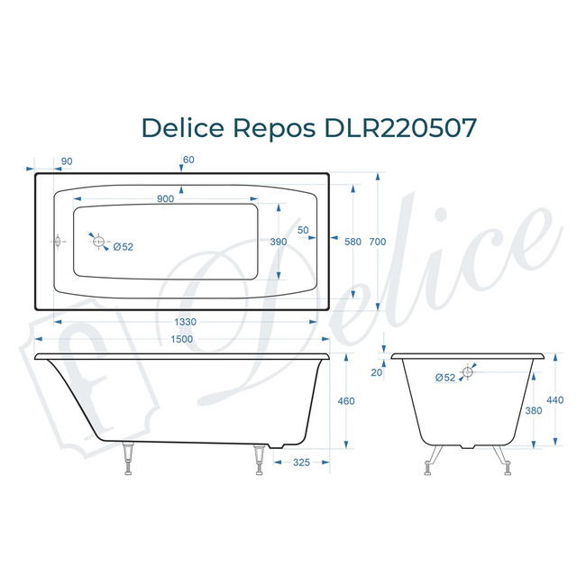 Delice Repos 150х70 (в комплекте только ванна, без ножек и слива-перелива)