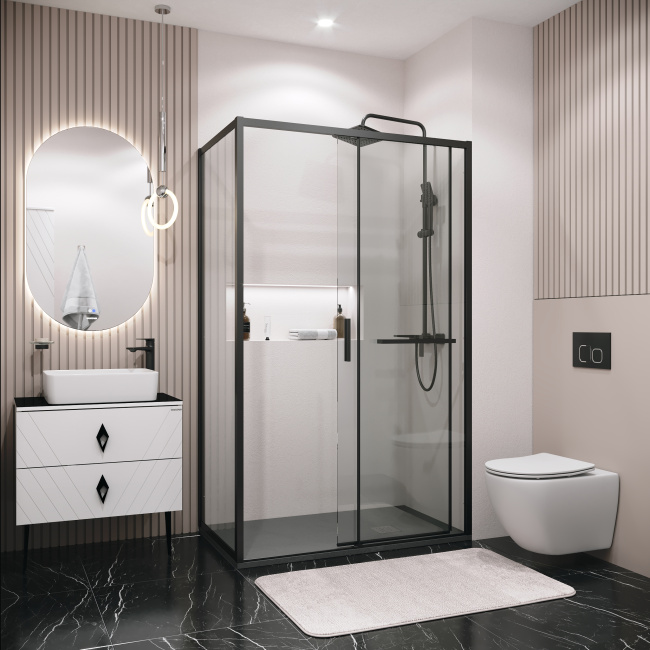 Grossman Style 200.K33.05.100.21.00 (100х195) черный матовый,стекло прозрачное, 1 место