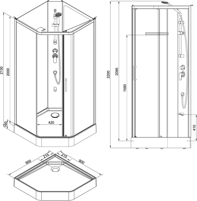Aquanet Passion P 2.0 90x90, прозрачное стекло