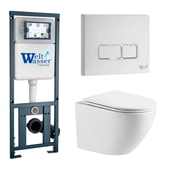 Комплект Weltwasser 10000011311 подвесной унитаз Merzbach 043 GL-WT + инсталляция Marberg 410 + кнопка MAR 410 SE GL-WT