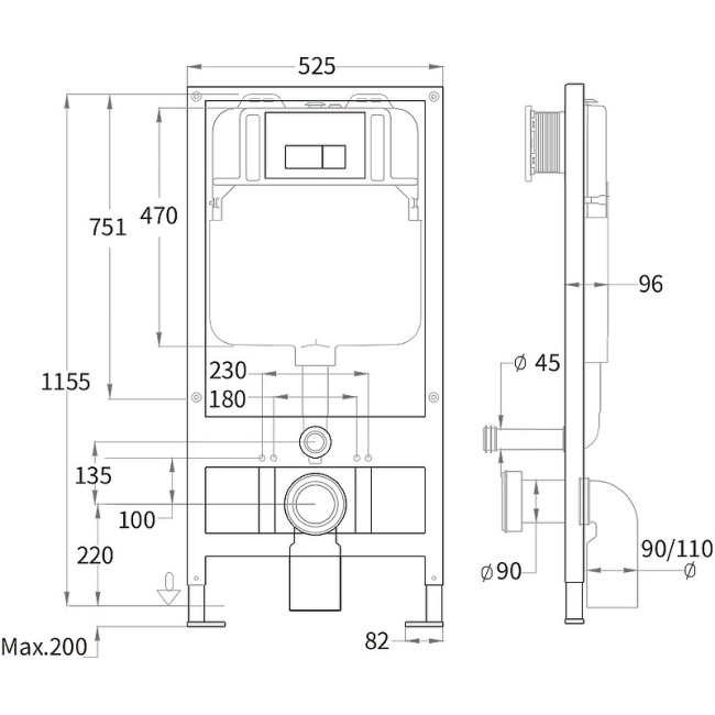 Унитаз с инсталляцией WeltWasser BAMBERG 525+JECKENBACH 004 GL-WT+BAMBERG BL белый/кнопка черная, безободковый, с крышкой микролифт