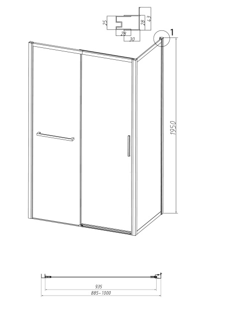 Grossman Style 200.K33.05.100.21.00 (100х195) черный матовый,стекло прозрачное, 1 место
