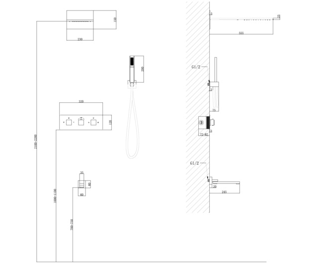 Abber Daheim AF8253 скрытого монтажа с изливом, термостат, хром