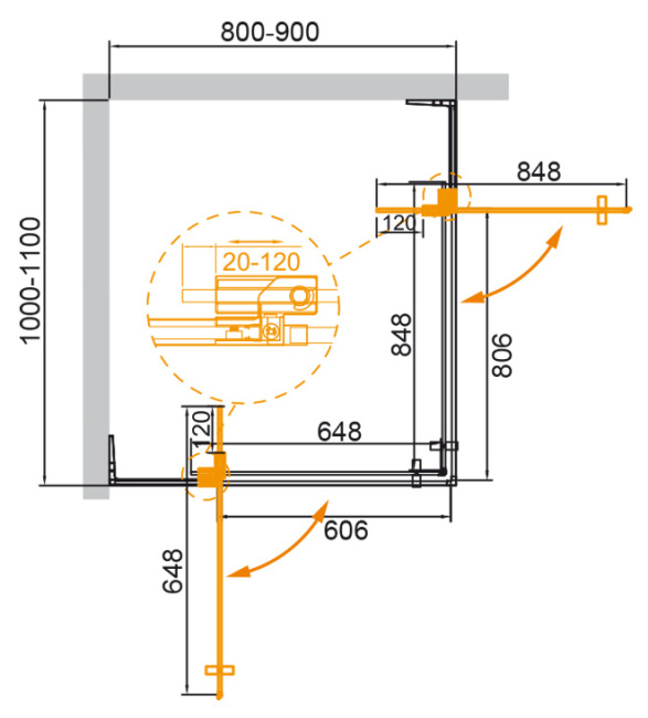 CEZARES SLIDER-AH-2-80/90-100/110-BR-GM без поддона