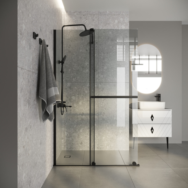 Niagara Nova NG-671-10BLACK (100х200) черный матовый,раздвижная,стекло прозрачное,1 место