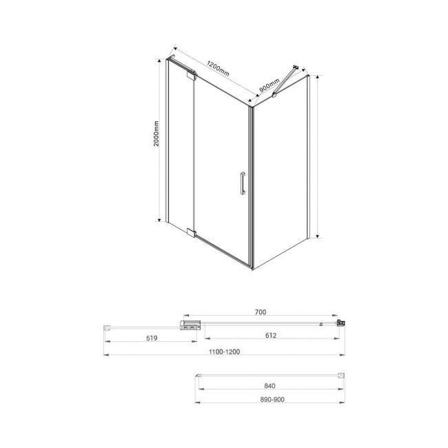 Vincea Extra VSR-1E111290CLGM, 1100/1200*900, вороненая сталь, стекло прозрачное без поддона