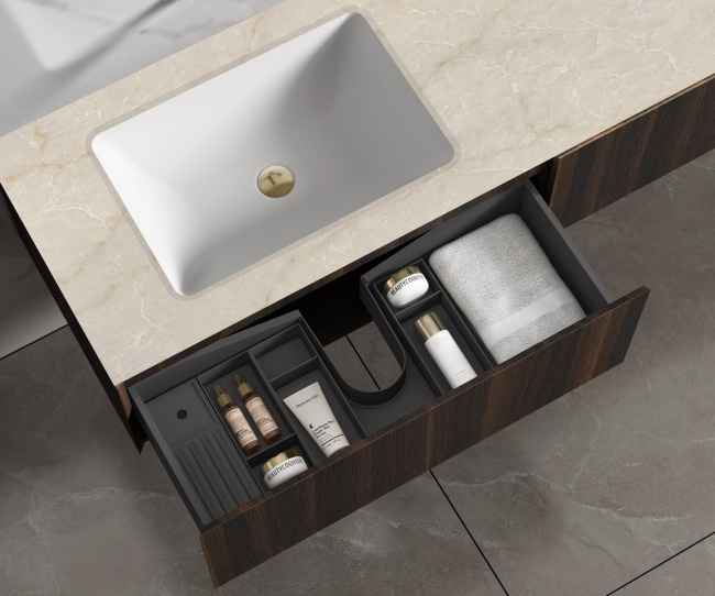 Vincea Luxe 1400 подвесная, 2 выкатных ящика soft close, натуральный орех