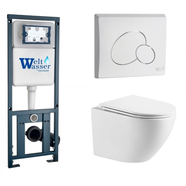 Комплект Weltwasser 10000011309 подвесной унитаз Merzbach 043 GL-WT + инсталляция Marberg 410 + кнопка MAR 410 RD GL-WT