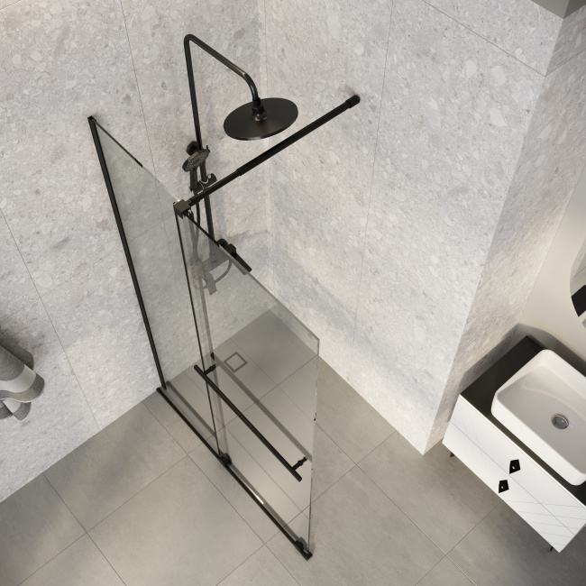 Niagara Nova NG-671-10BLACK (100х200) черный матовый,раздвижная,стекло прозрачное,1 место