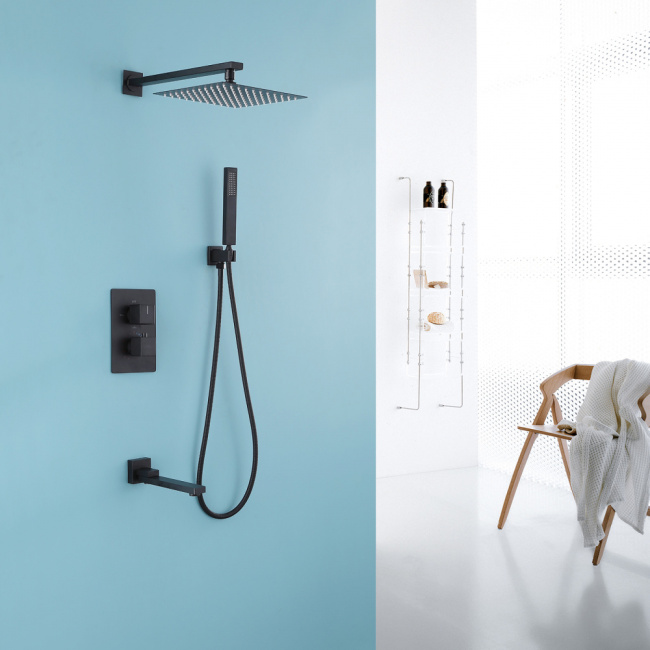 Abber Daheim AF8250B скрытого монтажа с изливом, термостат, черная матовая